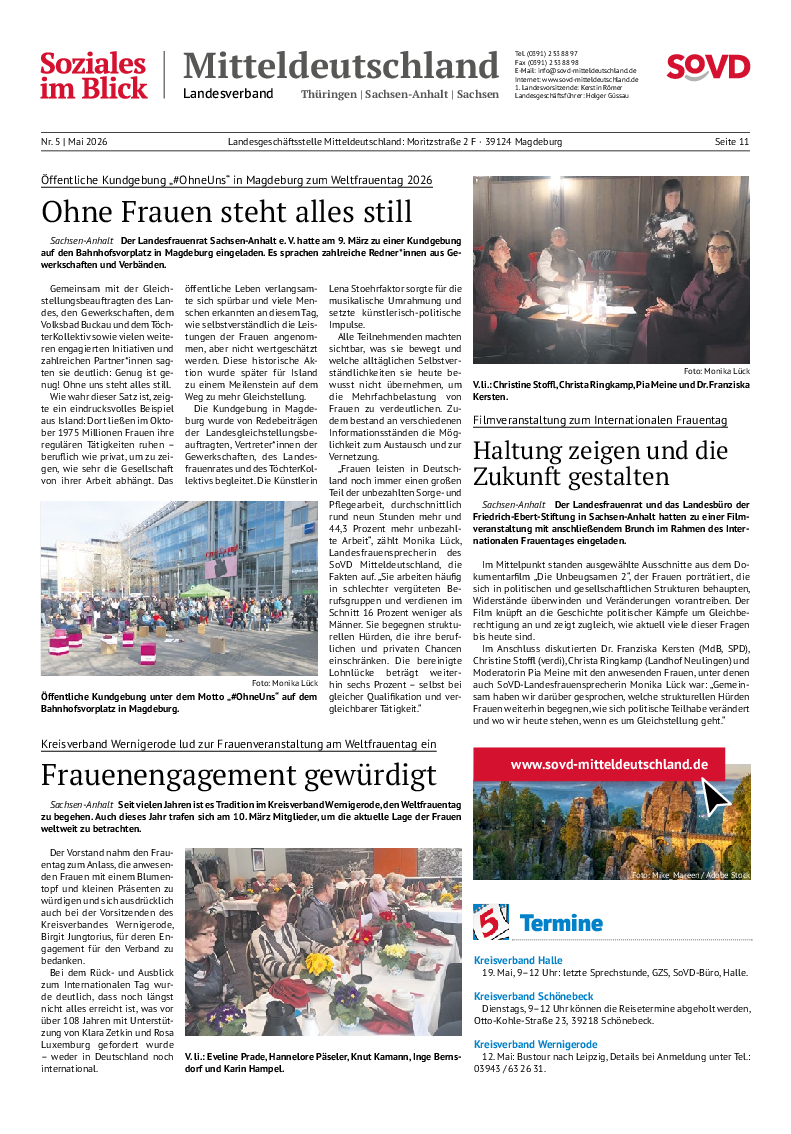 SoVD-Zeitung Mai 2026, Landesbeilage Mitteldeutschland / Mecklenburg-Vorpommern